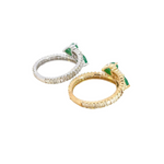 Load image into Gallery viewer, 14K Solid Gold Diamond & Emerald Double Line Heart Ring.
