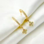 Load image into Gallery viewer, HP400795. 14K Solid Gold Diamond Dangle Hoops with Flower Earrings
