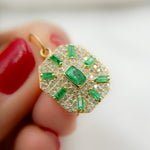 Load image into Gallery viewer, GDP652. 14k Solid Gold Diamond and Emerald Octagon Charm
