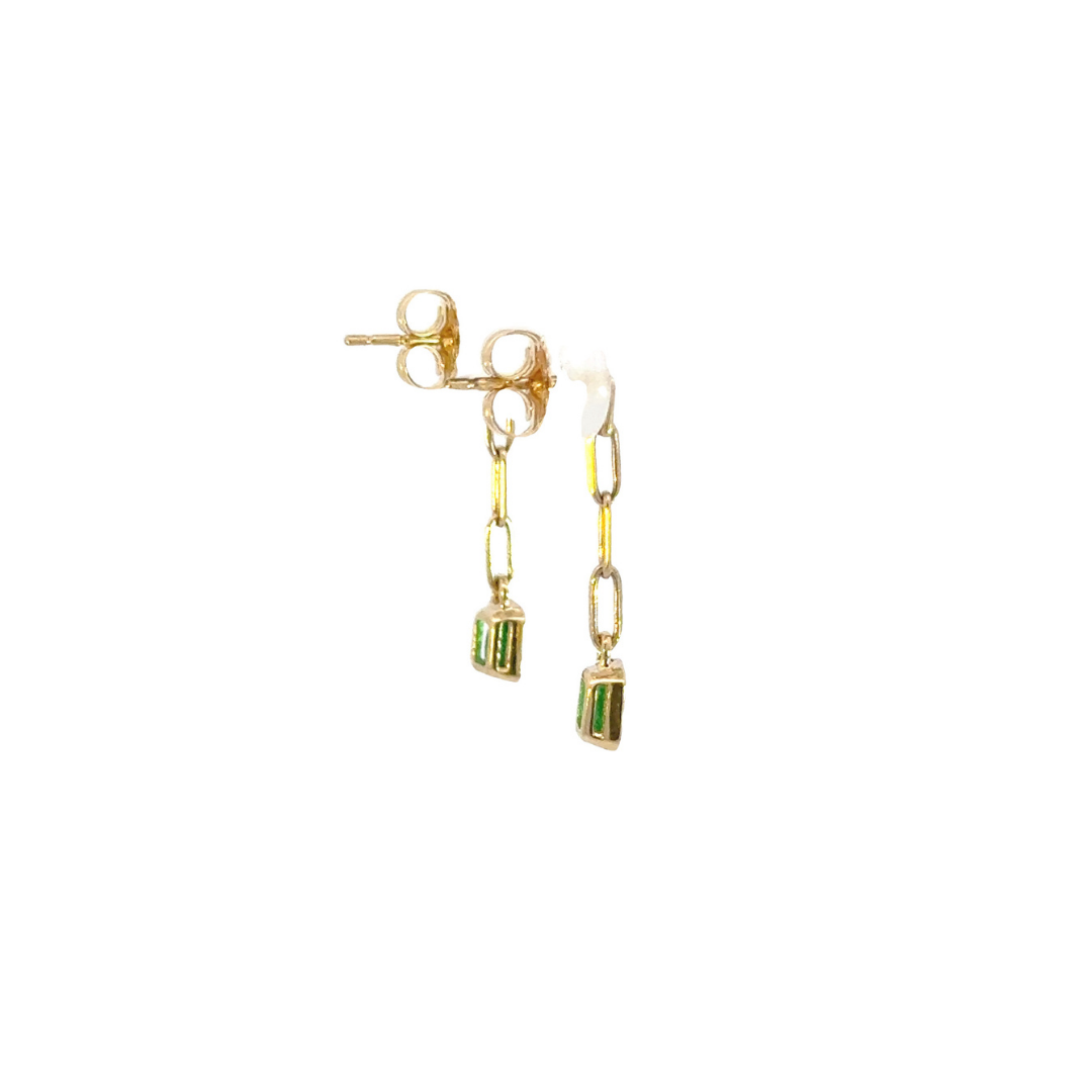 14k Solid Gold Emerald Paperclip Dangle Earrings. CE96327EM4X3