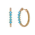 Load image into Gallery viewer, 14K Solid Gold Diamonds and Turquoise Hoops