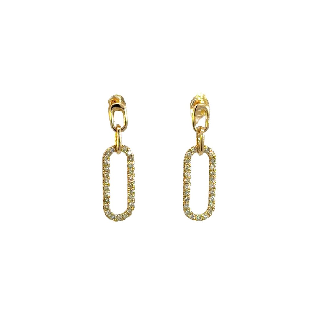 EFG52674. 14k Solid Gold Diamond Paperclip Dangle Earrings