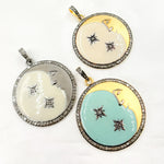 Load image into Gallery viewer, DP432A. Diamond Sterling Silver Moon & Stars Enamel Pendant