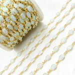 Load image into Gallery viewer, CWO15. White Opal Oval Shape Bezel Gold Plated Wire Chain