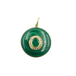 Load image into Gallery viewer, KG64. 14K Solid Gold with Diamonds Circle Shape with Malachite & Emerald Stone Charm