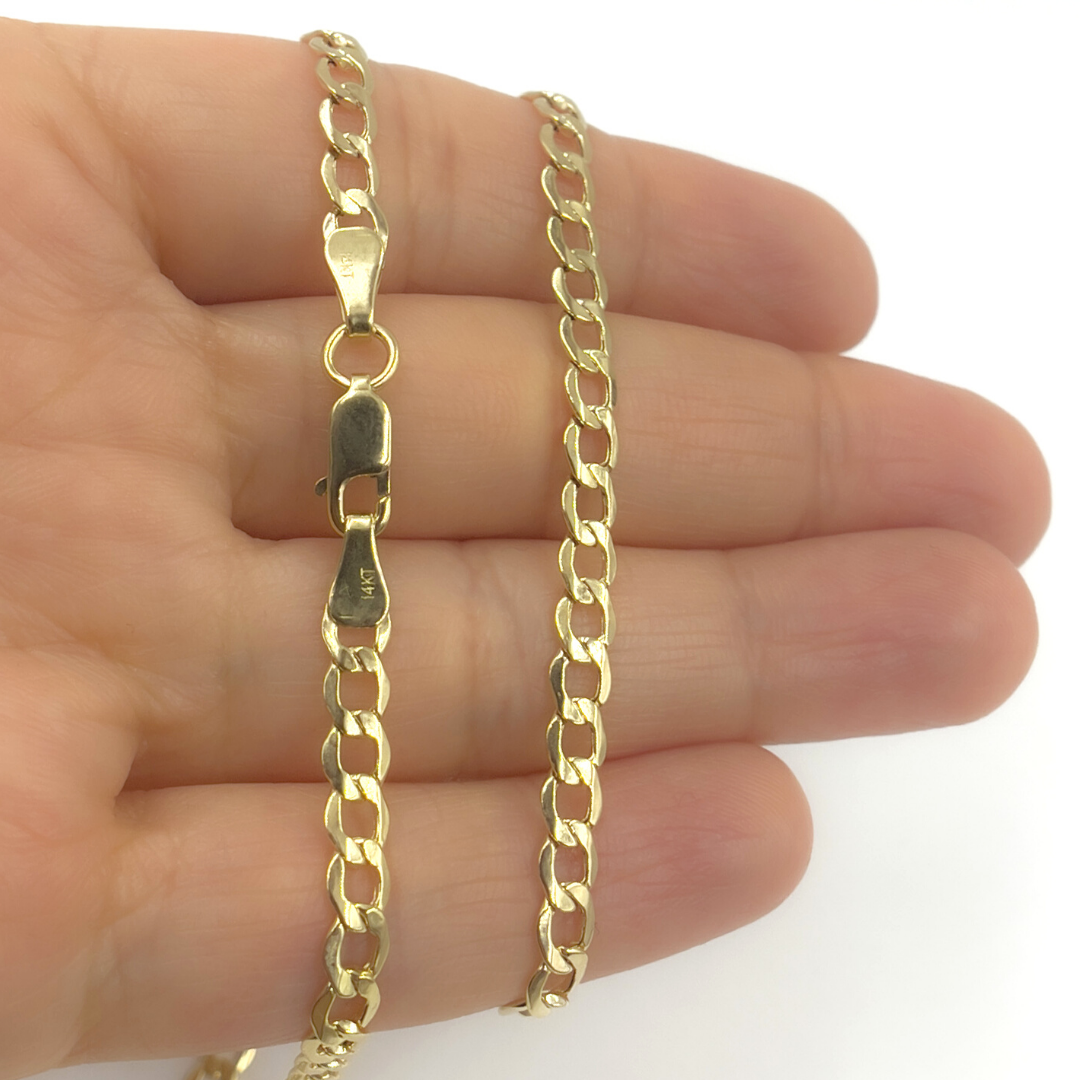 14K Solid Gold Hollow Flat Curb Necklace