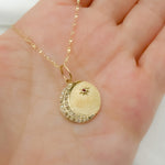 Load image into Gallery viewer, 14k Solid Gold Diamond Moon and Star Circle Charm. GDP550