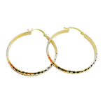 Load image into Gallery viewer, GER65. 14K Gold Tri-Color Hoop Earrings with Engraved Tornado Design