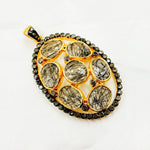 Load image into Gallery viewer, DSP017. Diamond Black Rhodium Sterling Silver Black Spinal Oval Pendant
