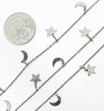 Load image into Gallery viewer, Black Rhodium 925 Sterling Silver Chain with Star & Moon Dangles