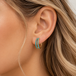 Load image into Gallery viewer, EHZ57722TQ. 14K Solid Gold Turquoise Hoops