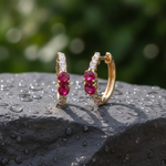 Load image into Gallery viewer, EHD57536RU. 14K Solid Yellow Gold Diamond & Ruby Huggie Earrings