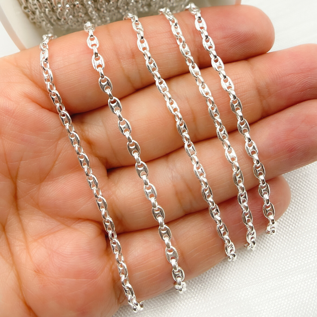 V173SS. 925 Sterling Silver Marina and Cable Link Chain