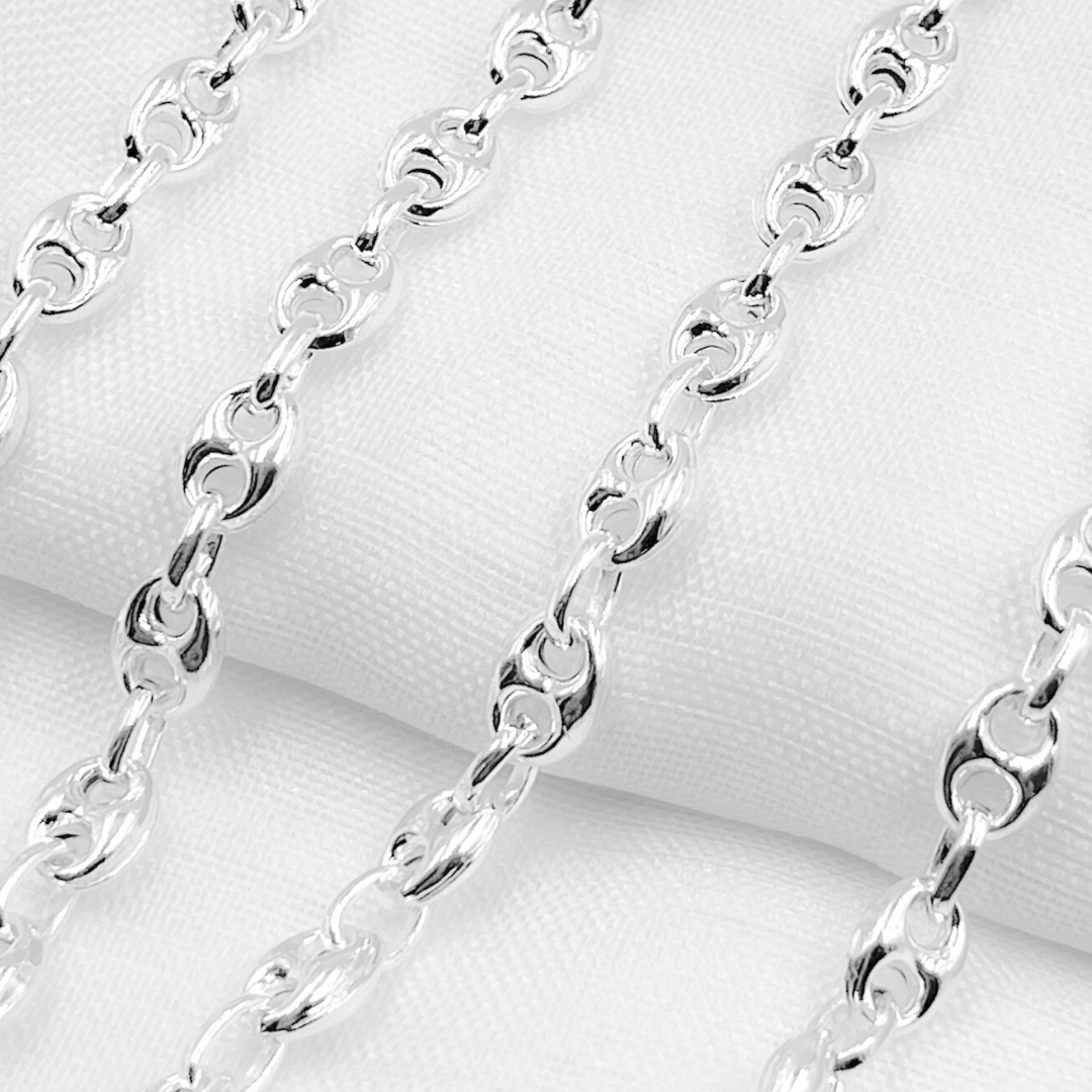 V37SS. 925 Sterling Silver Puff Marina Chain