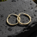 Load image into Gallery viewer, GER69. 14K Gold Hollow Hoop Earrings with Engraved Tornado Design