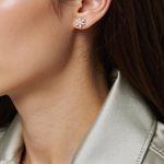 Load image into Gallery viewer, 14K White Gold Diamond Flower Stud Earrings