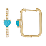 Load image into Gallery viewer, Buy 14K Solid Gold Diamond and Gemstone Heart Rectangle Hoops