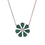 Load image into Gallery viewer, CN97250EM6X4. 18K Solid Gold Diamond and Emerald Flower Shape Necklace