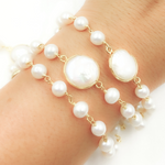 Load image into Gallery viewer, Buy White Freshwater Pearl Organic and Bezel Round Shape Wire Wrap Chains