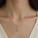 Load image into Gallery viewer, 14k Solid Gold Diamond and Emerald Heart Necklace