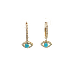 Load image into Gallery viewer, EHG56978TQY. 14k Solid Gold Diamond & Turquoise Eye Hoops