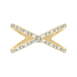 Load image into Gallery viewer, 14k Solid Gold Diamond Criss Cross Ring.