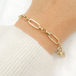 Load image into Gallery viewer, 585/A060/G Bracelet. 14K Solid Hollow Gold Flat Long & Short Oval Link Bracelet