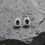 Load image into Gallery viewer, ER117581. 14k Solid Gold Diamond and Gemstone Oval Stud Earrings