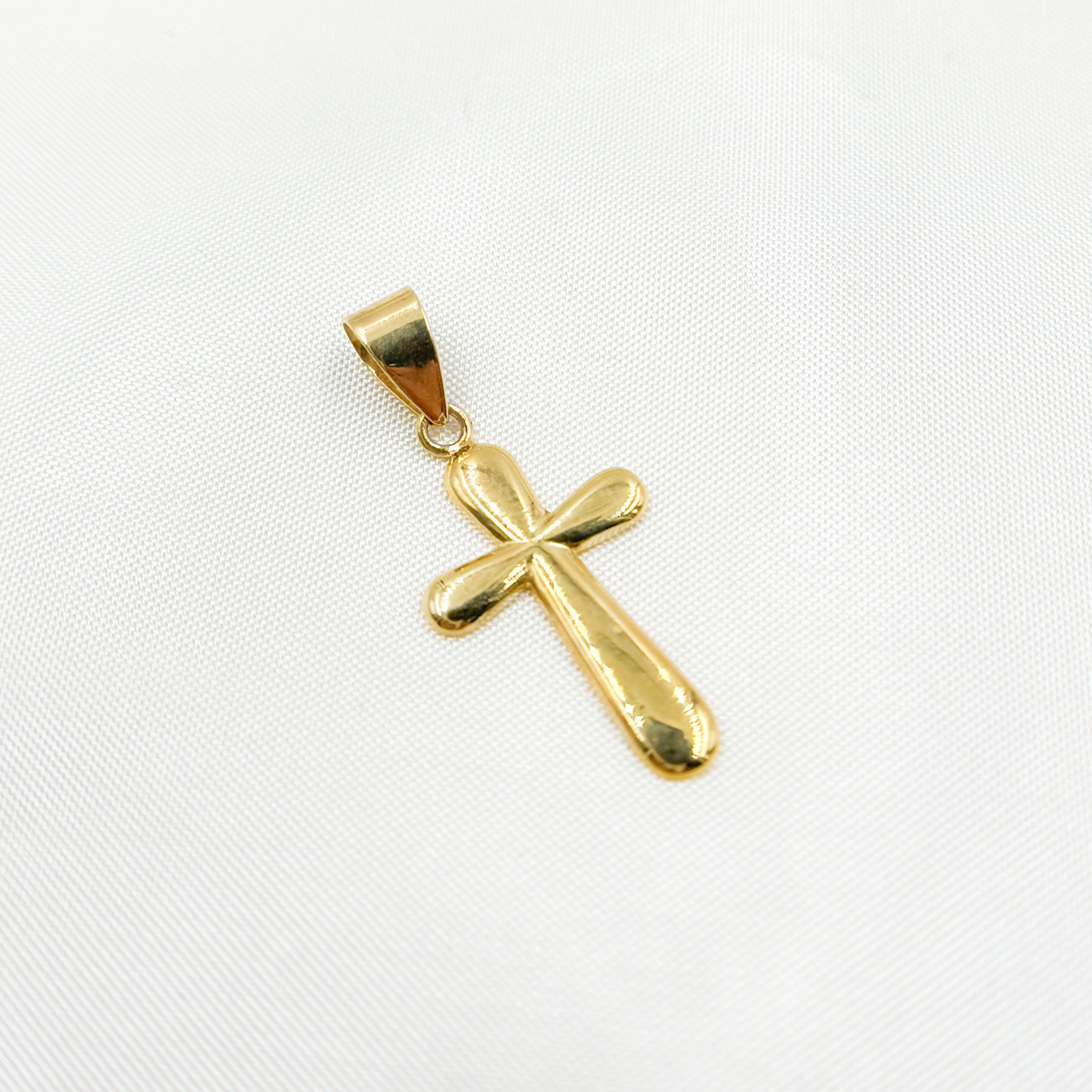 14K Solid Gold Cross Charm with Round Edge
