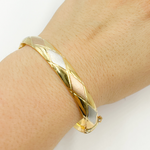 Load image into Gallery viewer, Bangle10. 14K Solid Gold Tri-Color Matte & Shinny Diamond Pattern Bangle