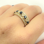 Load image into Gallery viewer, 14K Solid Yellow Gold Diamond and Blue Sapphire Band Ring.