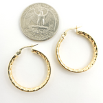 Load image into Gallery viewer, GER89. 14K Gold Diamond Cut Hollow Hoop Earrings with Texture