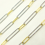 Load image into Gallery viewer, Oxidized, Gold Plated 925 Sterling Silver Paperclip Smooth & Diamond Cut Link Chain