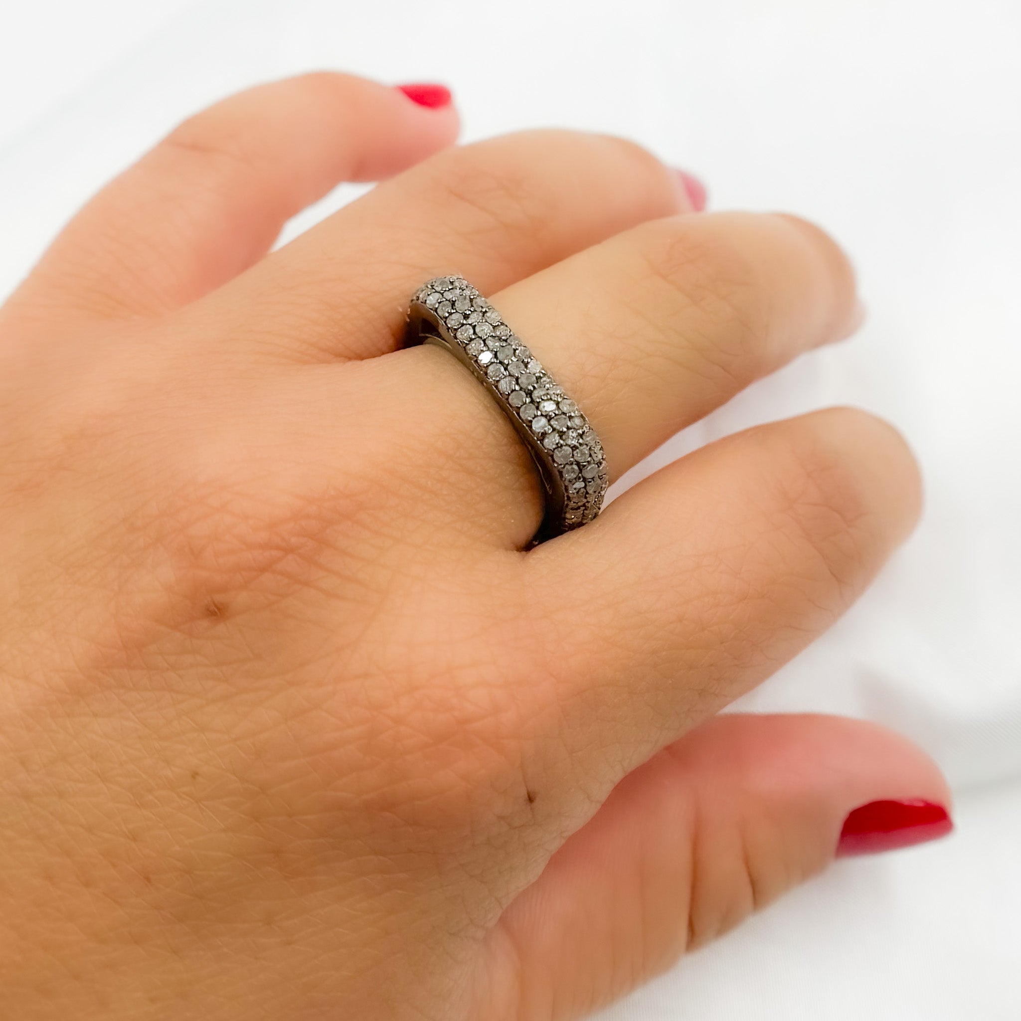 Diamond Black Rhodium Sterling Silver Square Ring