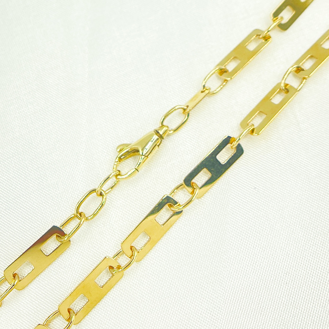 14k Solid Yellow Gold Mirror Flat Rectangle Link Chain