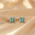 Load image into Gallery viewer, CE97451TQ4X3. 14K Solid Yellow Gold Diamond and Turquoise Flower Stud Earring