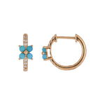 Load image into Gallery viewer, EHC57662TQ18K. 18K Solid Gold Floral Diamond & Turquoise Hoop Earrings