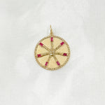 Load image into Gallery viewer, 14K Solid Gold Diamonds Circle Charm with Lines and Gemstones. GDP567