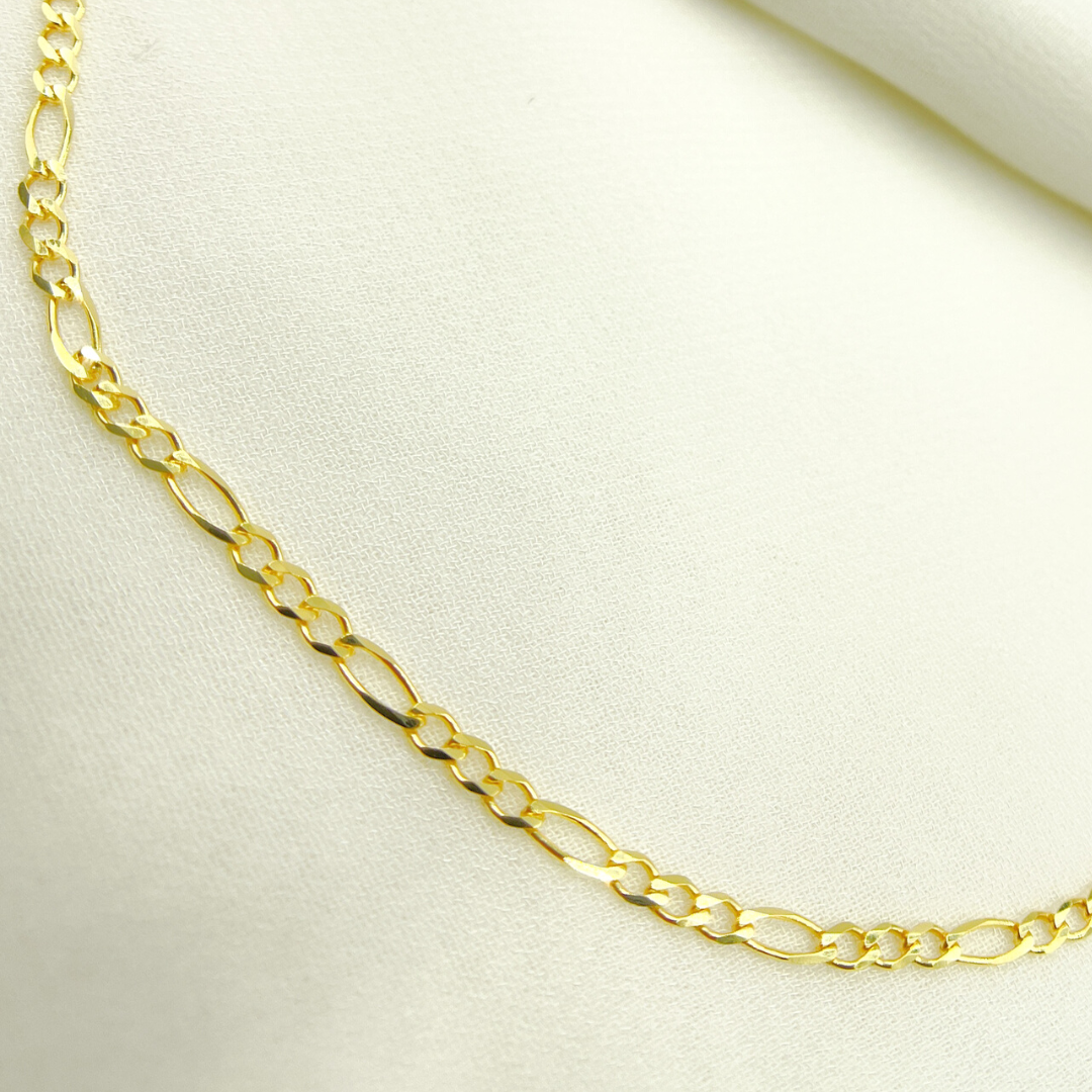 14K Solid Gold Flat Figaro Chain