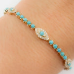 Load image into Gallery viewer, 14k Gold Diamond and Turquoise Eye Bracelet