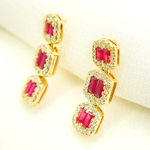 Load image into Gallery viewer, EFF52119RU. 14k Solid Gold Diamonds & Ruby Dangle Rectangles Earrings