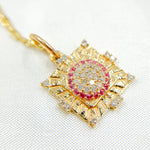 Load image into Gallery viewer, KG191. 14K Solid Gold Diamond and Ruby Square Charm