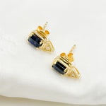 Load image into Gallery viewer, ER418282BS. 14K Solid Yellow Gold Diamond and Blue Sapphire Rectangle and Triangle Stud Earring