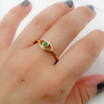 Load image into Gallery viewer, 14k Solid Gold Diamond and Emerald Eye Ring.