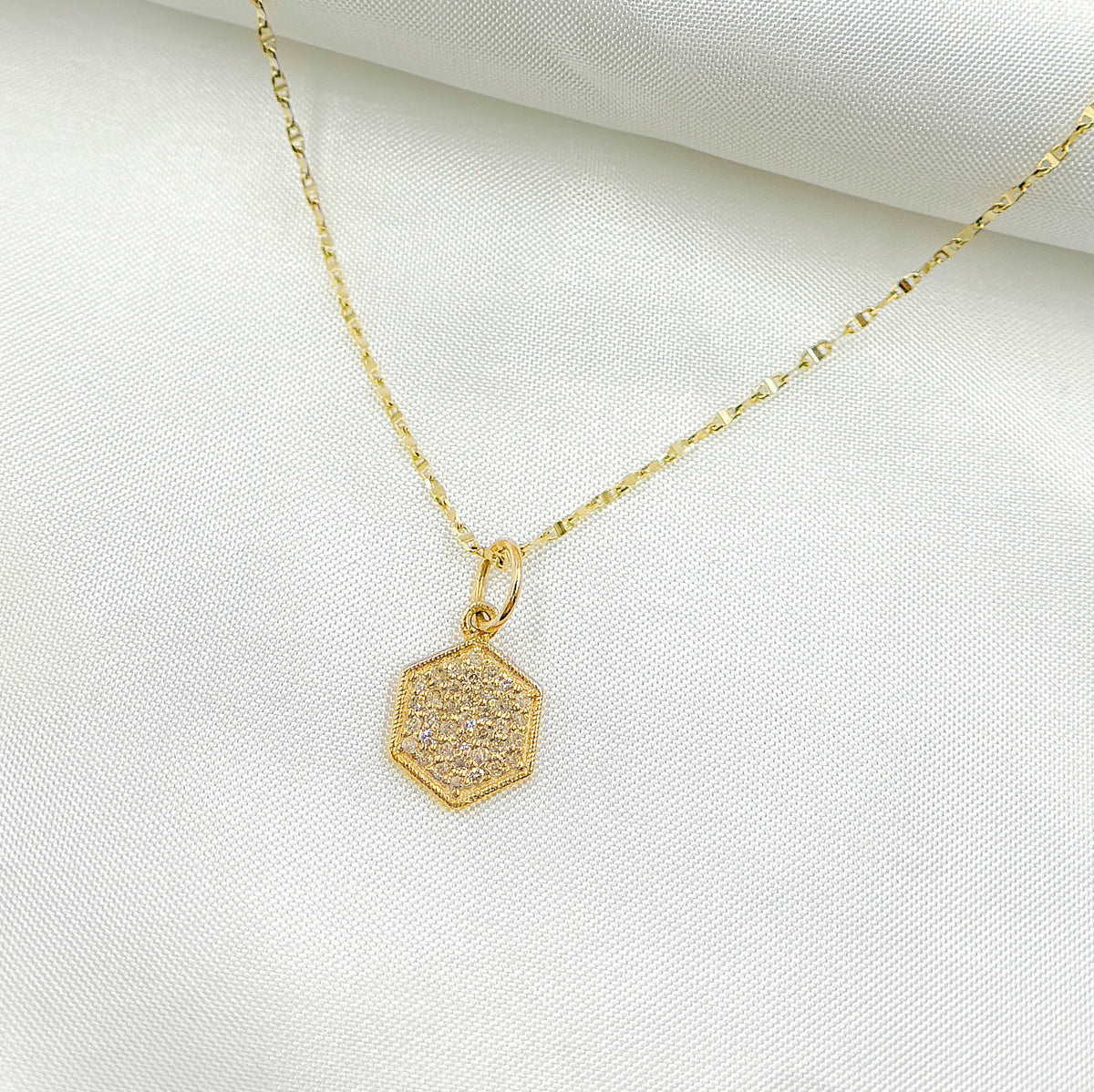 14K Solid Gold Hexagon Shape Charm with Diamonds. GDP399