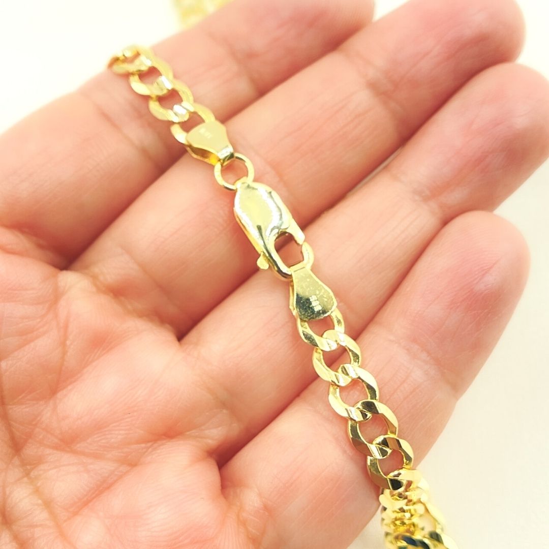 14K Solid Yellow Gold Miami Flat Curb Chain