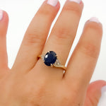 Load image into Gallery viewer, 14K Solid Yellow Gold Oval Blue Sapphire and Diamonds Fancy Ring