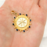 Load image into Gallery viewer, Diamond Sterling Silver Compass Enamel Pendant with Gemstone
