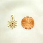 Load image into Gallery viewer, 14K Solid Gold Sun Pendant with Diamonds & Gemstone (Available in Ruby, Blue Sapphire). GDP360