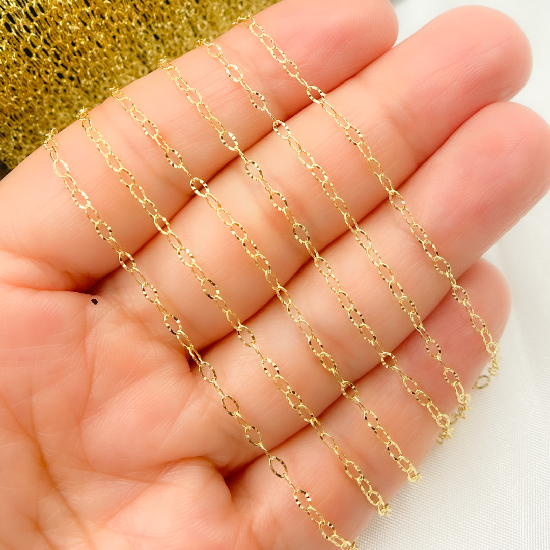 14k Solid Gold Diamond Cut Oval Link Chain